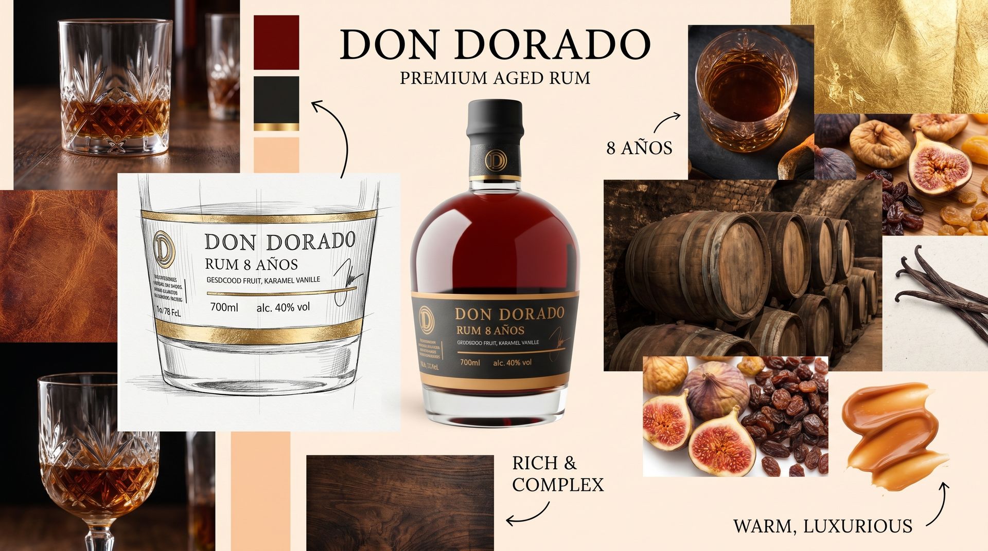 Brand concept en moodboard voor Don Dorado Rum 8 Jaar