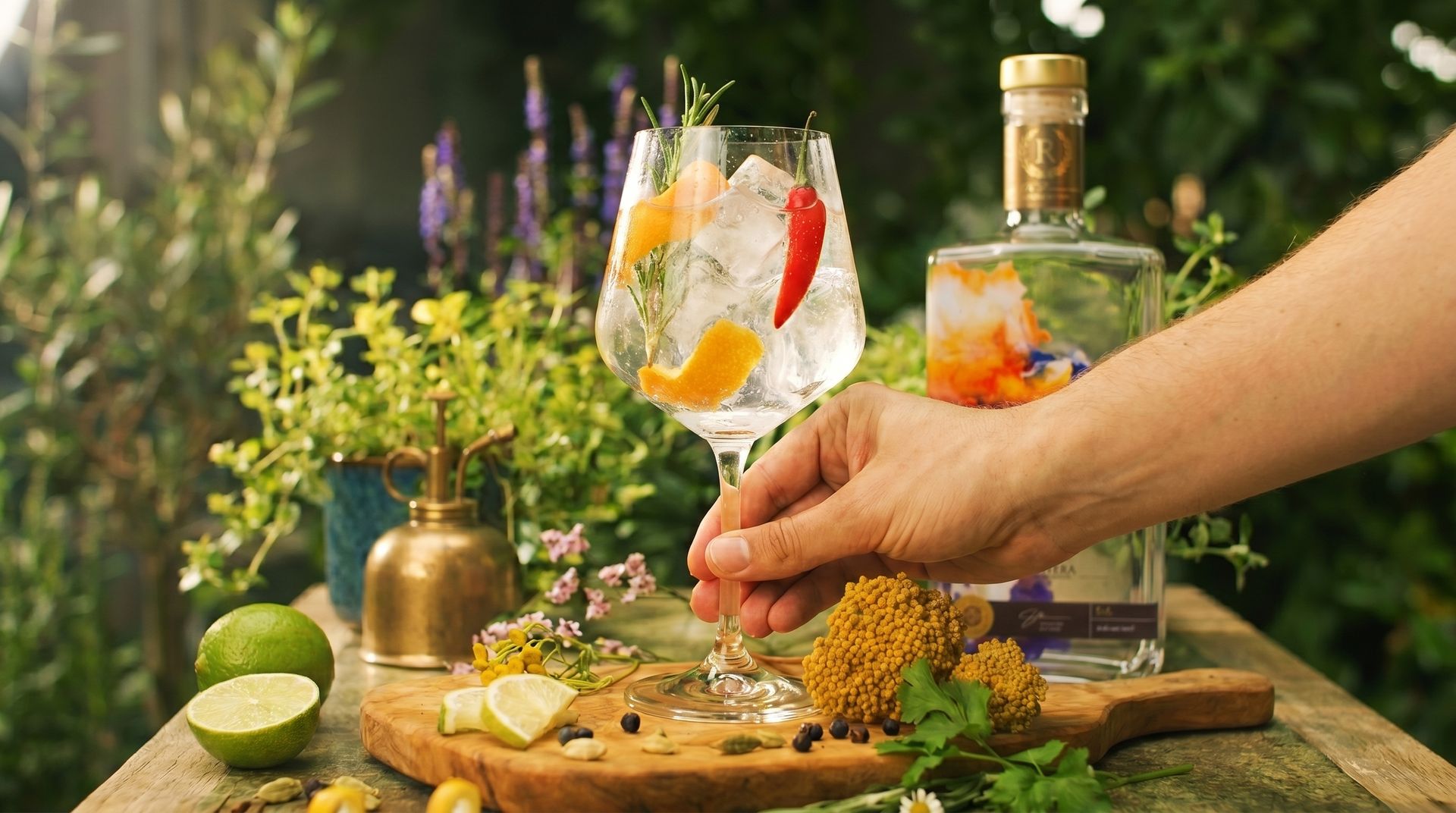 Creación de ginebra con etiqueta propia y envase personalizado.