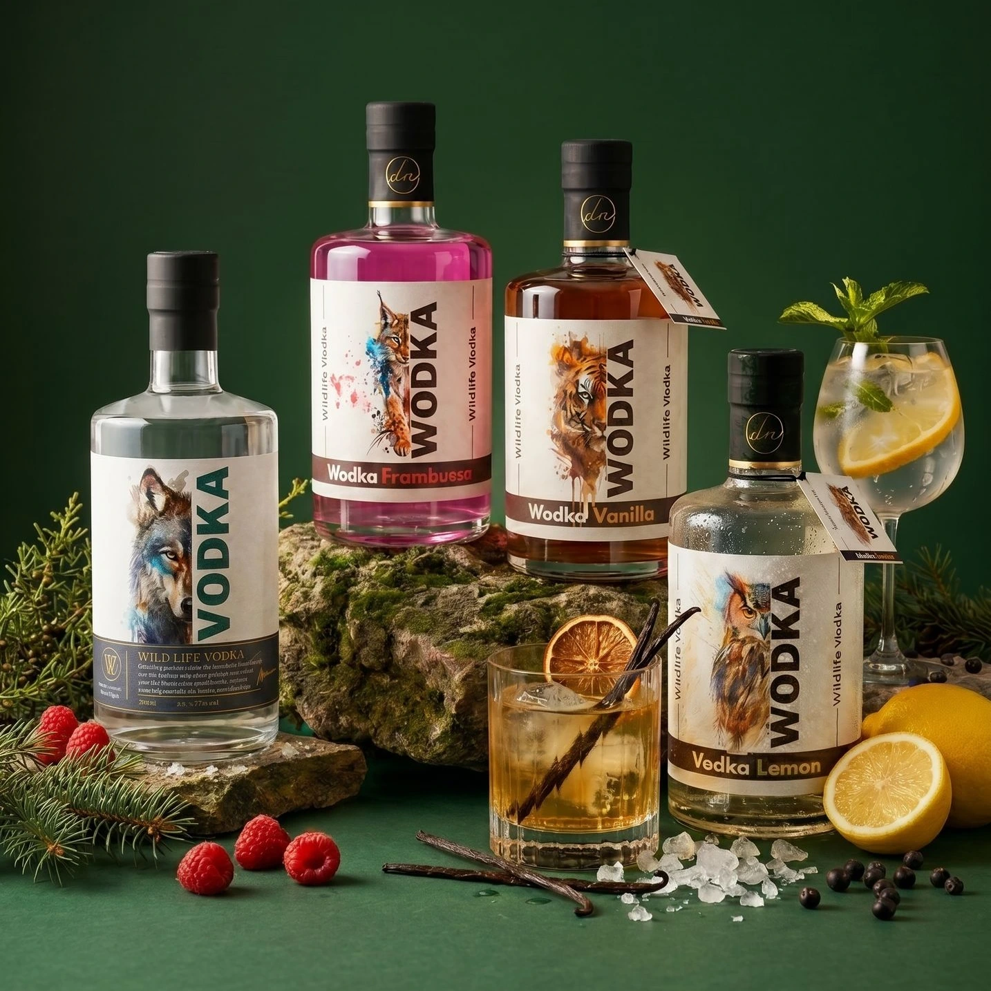 Wildlife Wodka in drie smaken ontwikkeld door Newspirits en Brouwhoeve