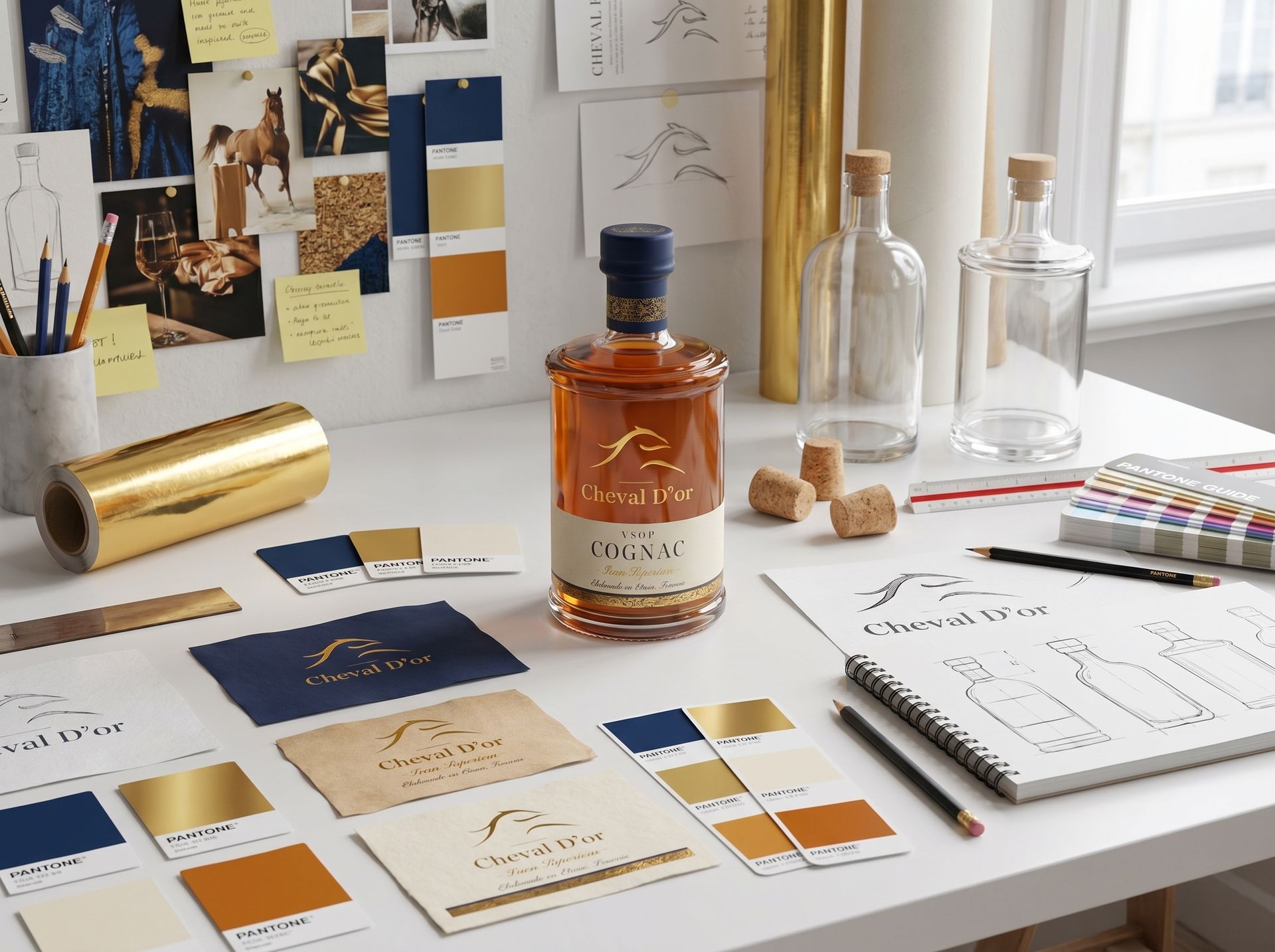 Luxe uitstraling van de Cheval d’Or fles met op maat gemaakt label.