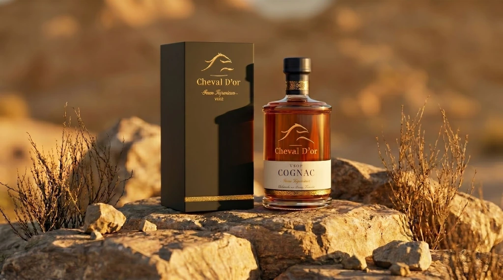 Botella de Cheval d’Or VSOP Cognac con acabado en barricas de Sauternes.