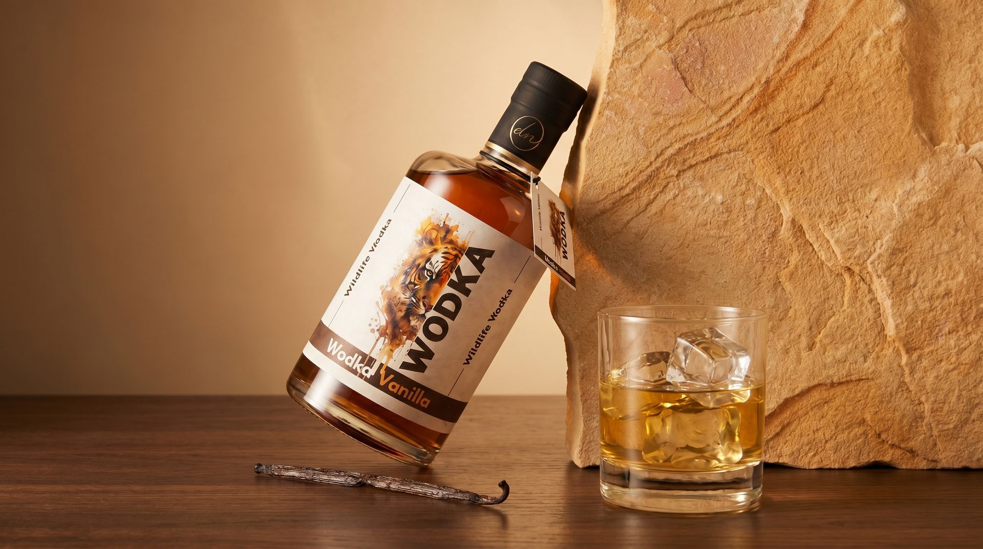 Premium flesontwerp en branding voor Wodka vainilla door NewSpirits drankenbranding agentschap.