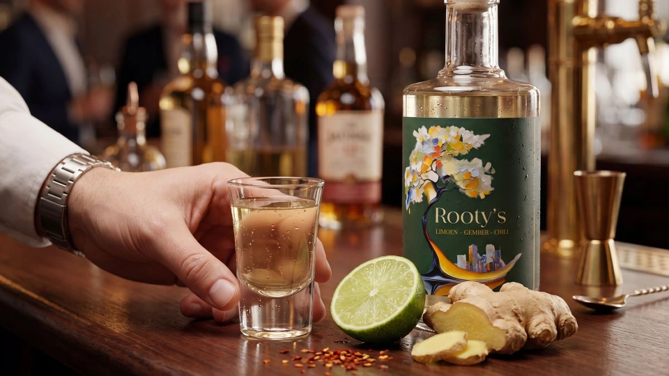 Een compacte en energieke serveervorm van een gember-limoen shot voor clubs en bars.